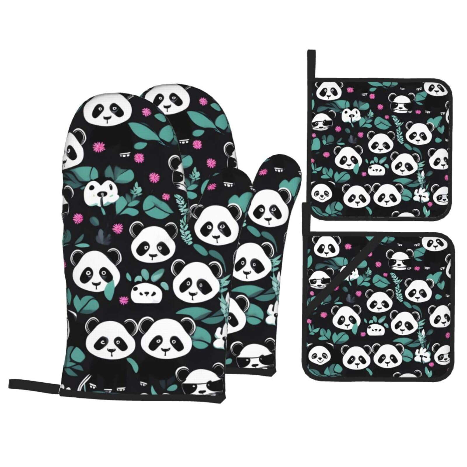 Ofenhandschuhe & Topflappen Set – 3-teilig, Panda Design, Hitzebeständig, Für Küche, Backen & Grillen