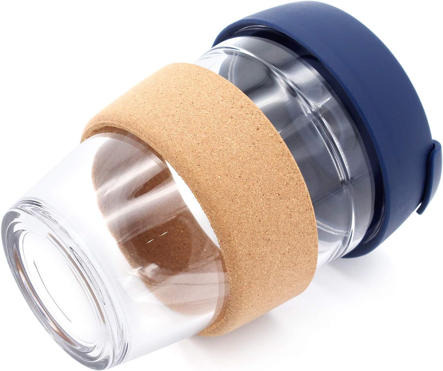 Hosoncovy 350ML Reusable Glass Coffee Cup with Cork Sleeve Heat Resistant Cork Band Travel Coffee Mug with Lid 12 OZ Coffee Cup (Dark Blue) - Image 4