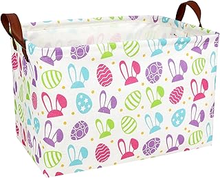 Large Rectangular Cute Kid Easter Basket Empty Bunny Eggs Easter Basket Gift Spring Room Storage Organizer Décor (Long Eared Rabbit Easter Egg)