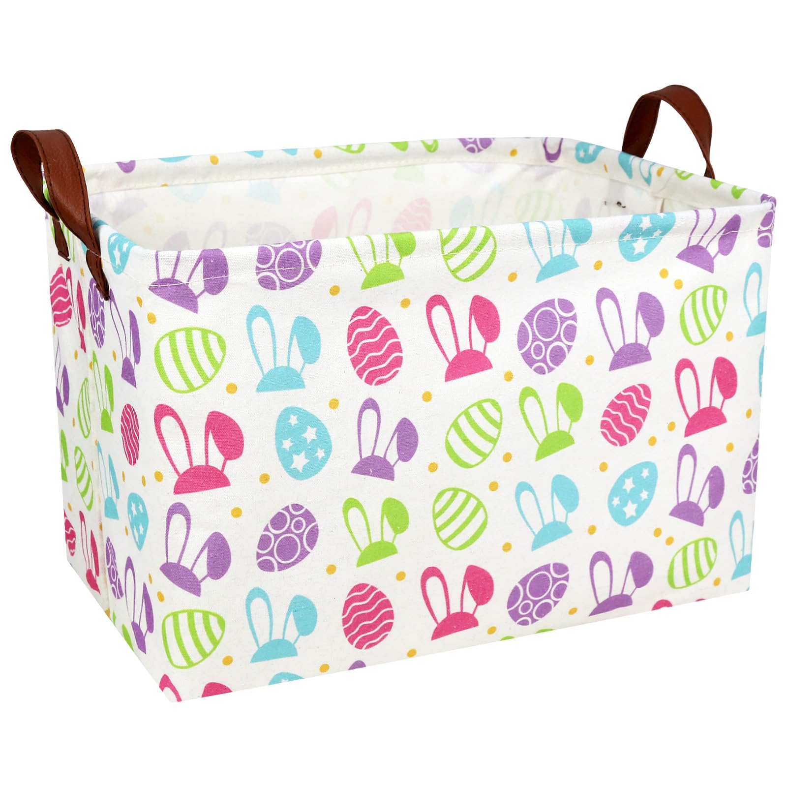 BOAMAU Large Rectangular Cute Kid Easter Basket Empty Bunny Eggs Easter Basket Gift Spring Room Storage Organizer Décor (Long Eared Rabbit Easter Egg)