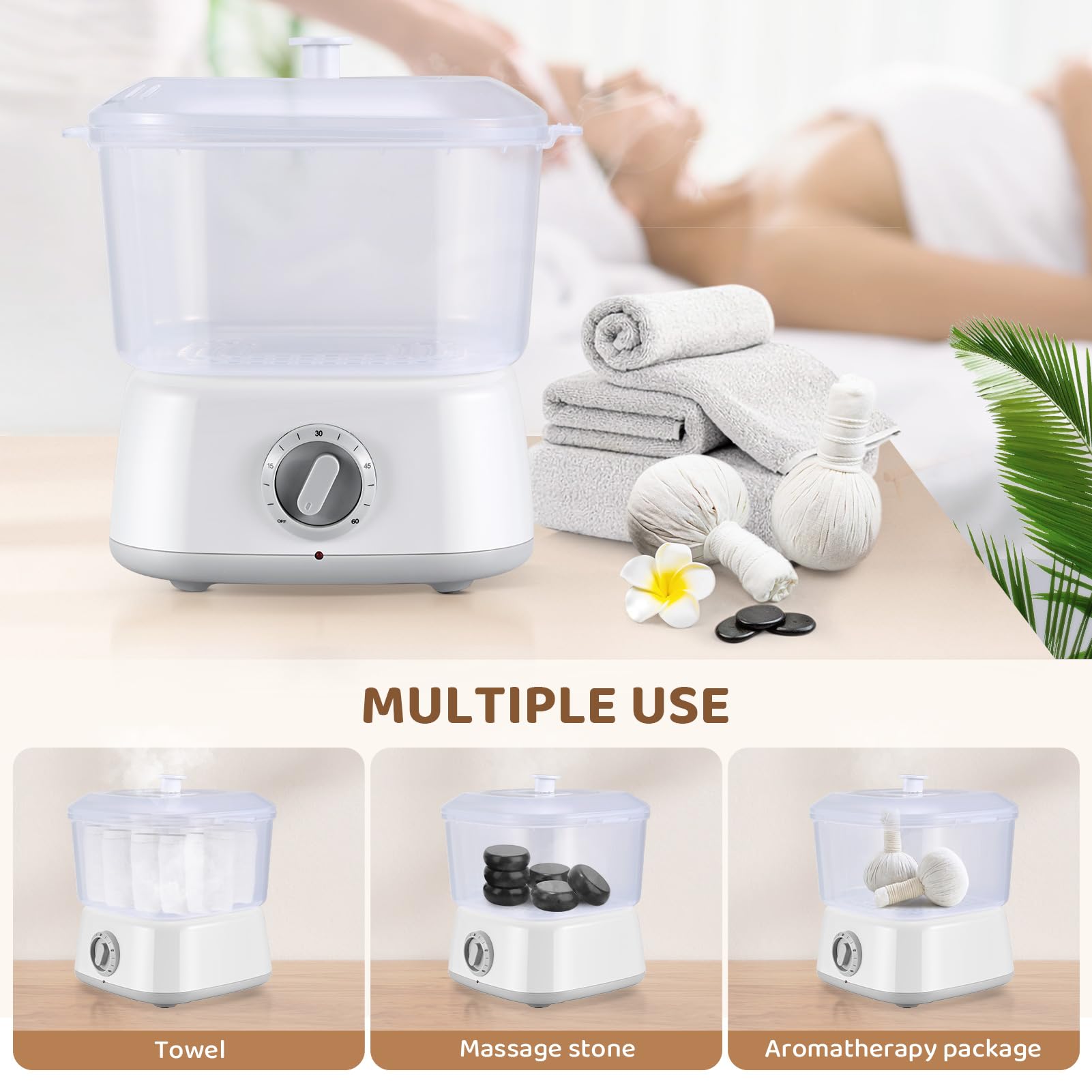Scaldasalviette, scaldasalviette a vapore con clip per asciugamano, grande capacità, 3 l, riscaldamento rapido, per trattamenti per il viso, barbiere, spa, salone, uso domestico