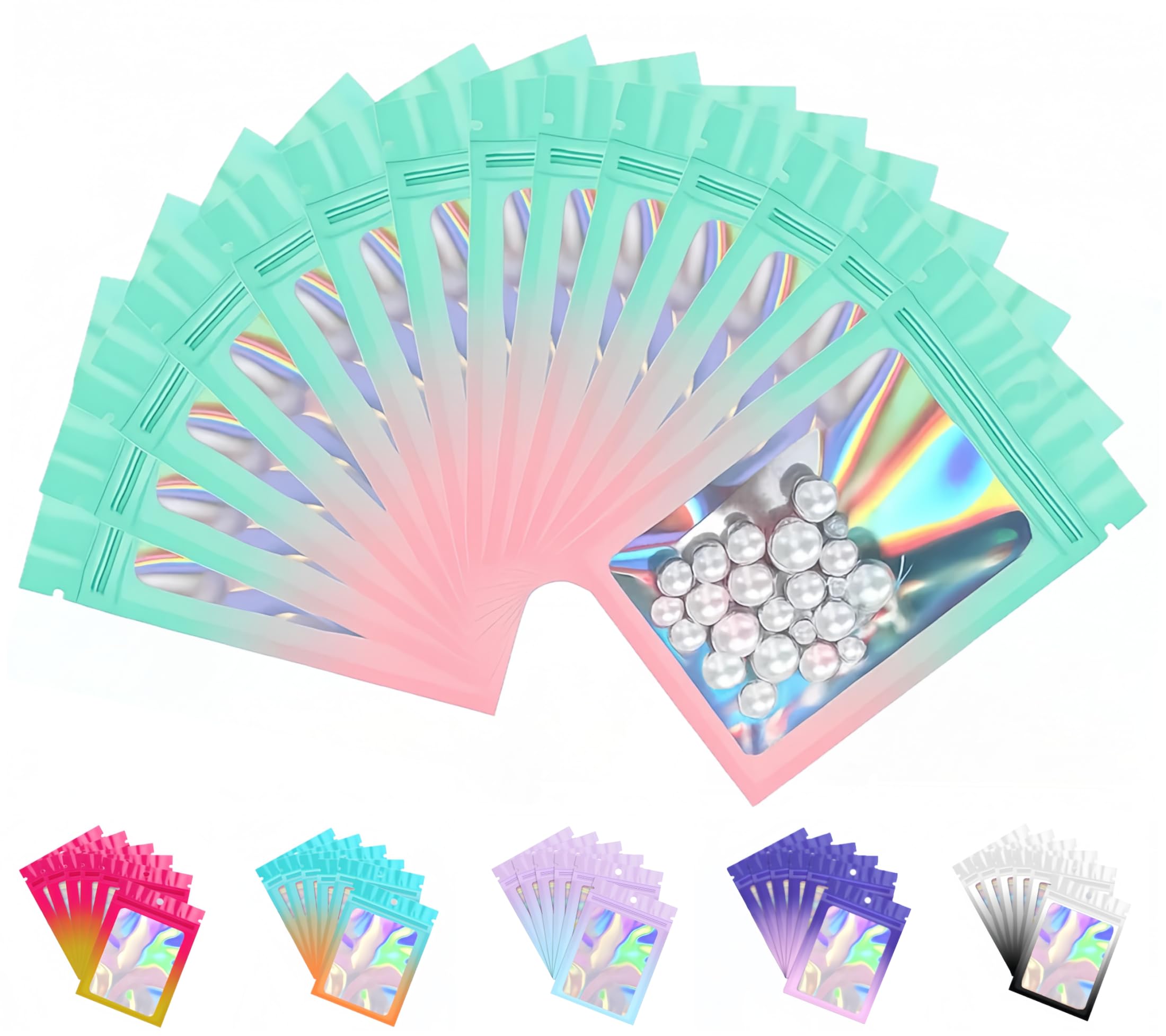 Plaphy 100pcs Resealable Holographic Bags, Clear Mylar Bags (7,5 x 12 cm) โ image 1