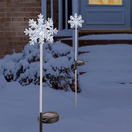 Alpine Corporation 33" H Solar 3D Snowflake Garden Lawn Stakes with LED...