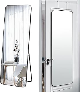 57x20 Door Hanging Full Length Mirror, Floor Stand (Height 5.7ft just Body in1.3ft) Wall Mounted Metal Frame Rectangle Dressing Mirrors for Bedroom Living Room 57 inch Black