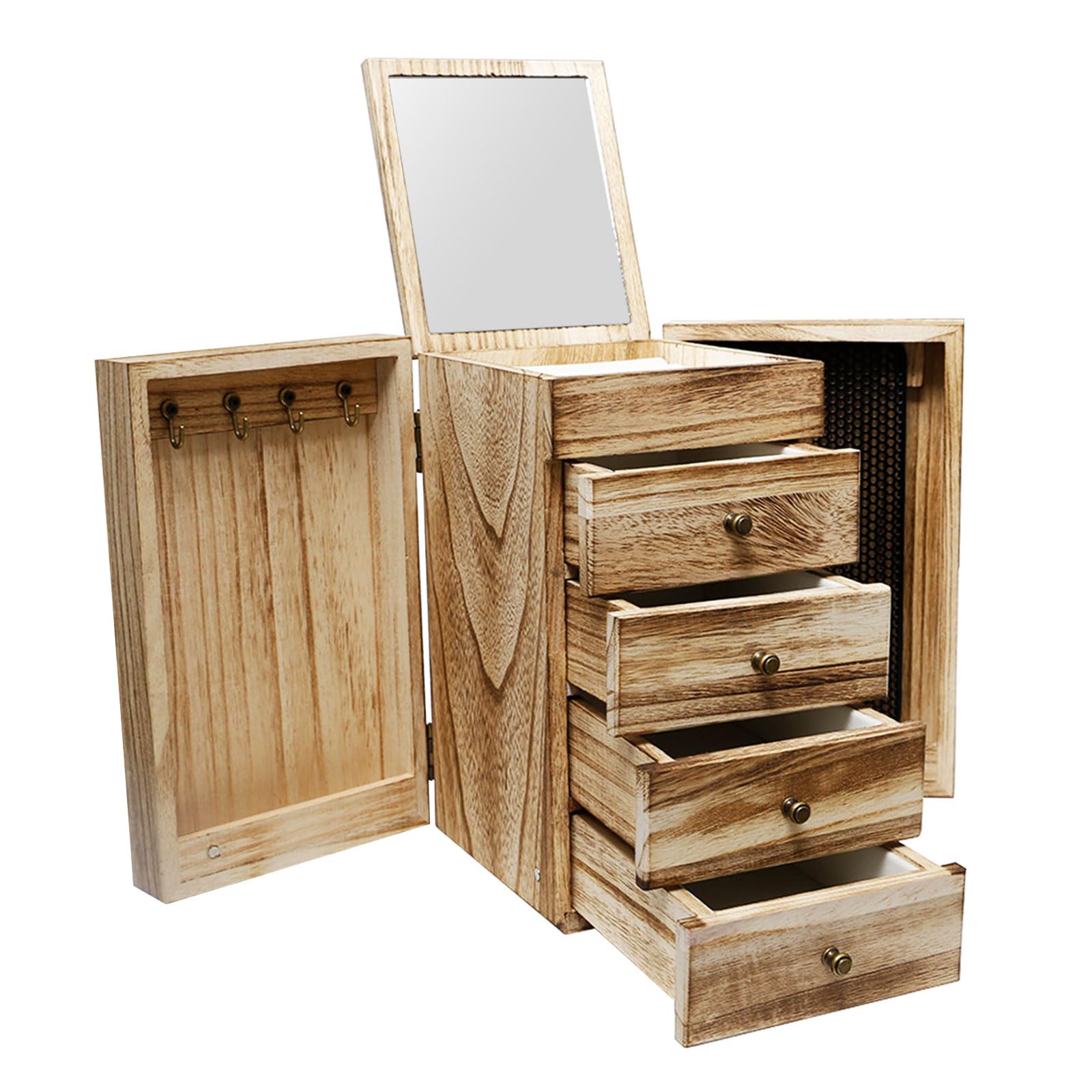 5 Niveles Joyero Madera Grande de con 4 Cajones, Espejo | para Pendientes Pulseras Anillos Collares,Organizador Joyas Rústica con 4Cajones,Organizador Caja Grande,Joyeros Organizador