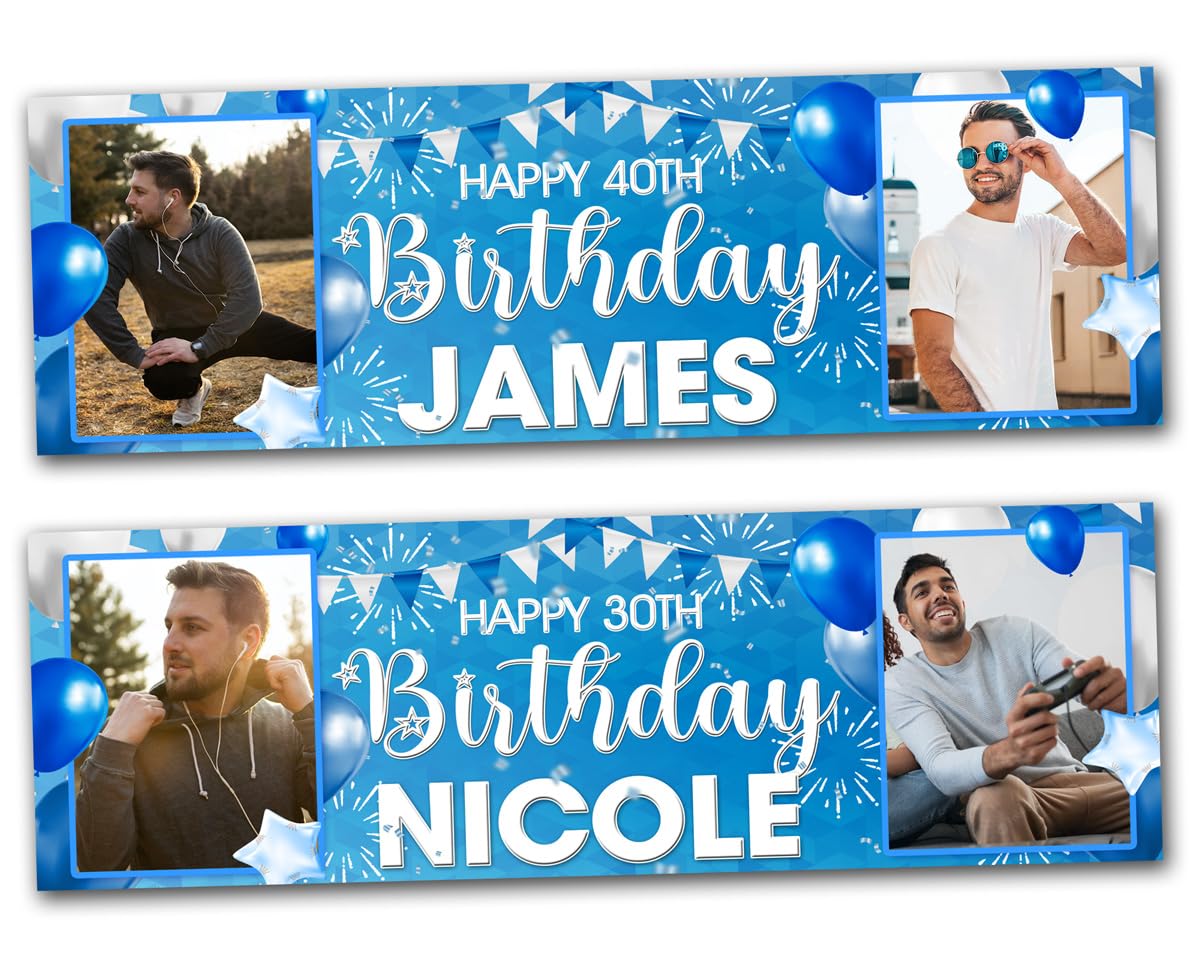 2 Banner Di Compleanno Personalizzati Con Foto: Oro Champagne E Stelle, 60x180 Cm, Per Interni Ed Esterni, 18°-70° Anni