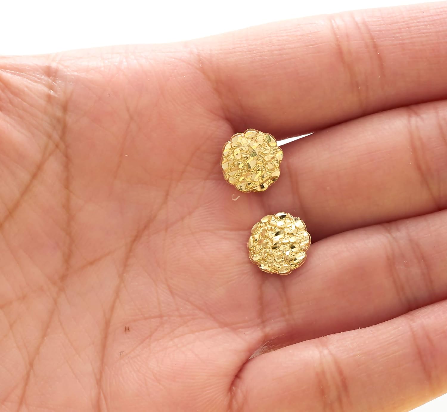 LoveBling 10k Yellow Gold Round Nugget Stud Earrings (.40") - Image 2