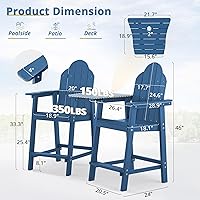 Vista 2 de LUE BONA Juego de 2 sillas altas Adirondack de polietileno reciclado con soporte para tazas, 25.6 pulgadas, 300 libras, ecológicas, resistentes a