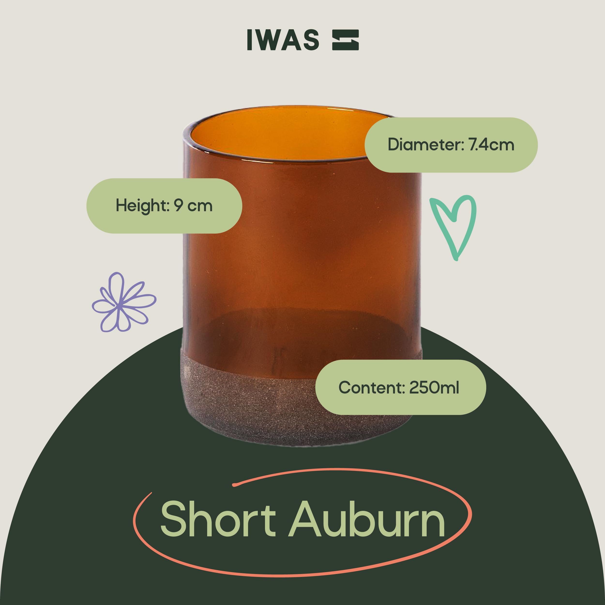 IWAS Upcycled Auburn Drinking Glasses, Brown, 6 Count (Pack of 1) - Image 3