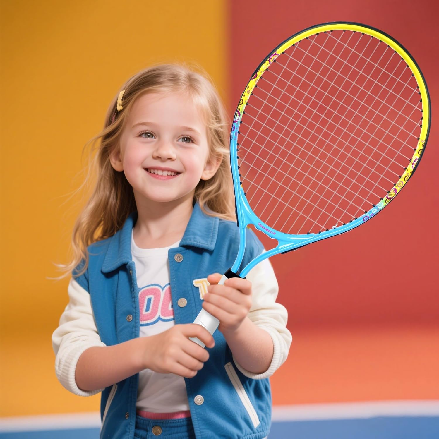 17"-23" Kids Tennis Racket for Aged 2-9, Lightweight and Durable, Including 1 Toddler Tennis Racket and 1 Replacement Grip Tapes