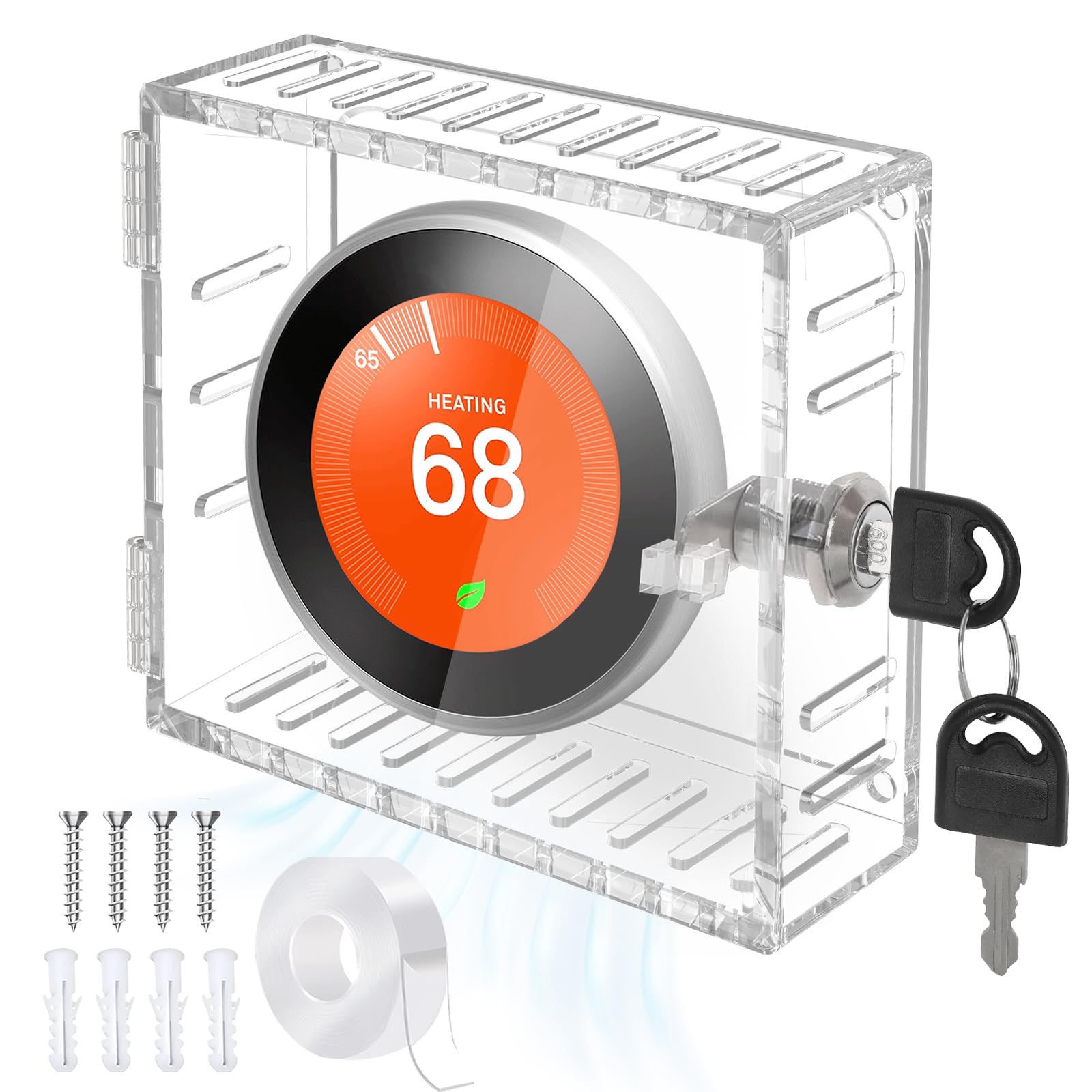 Thermostat Lock Box Square - 5 x 5 Thermostat Cover With Lock, No Screws Thermostat LockBox with Key, Clear AC Thermostat Box Cover, Small Acrylic Lock Box For Thermostat on Wall (5x5x2)