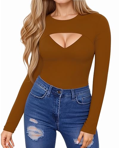 HERLOLLYCHIPS Womens Long Sleeve Tops Short Sleeve Cut Out Front
