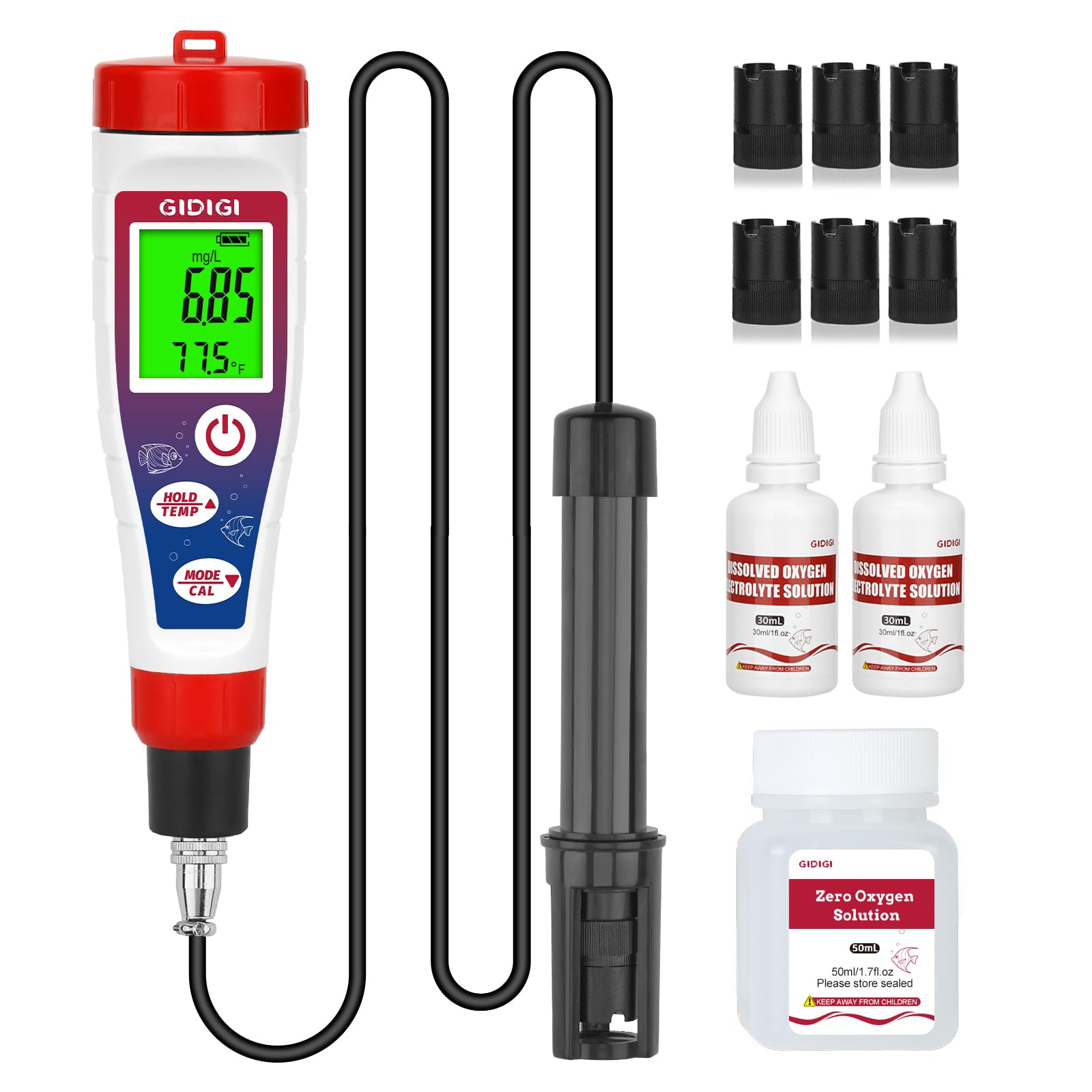 Cyfrowy miernik tlenu rozpuszczonego z kablem 4,92 stopy Sonda Analizator tlenu DO Miernik z akcesoriami, Zestaw testowy do akwarium i stawu 0,0-40,0 mg/L do akwarium, wina