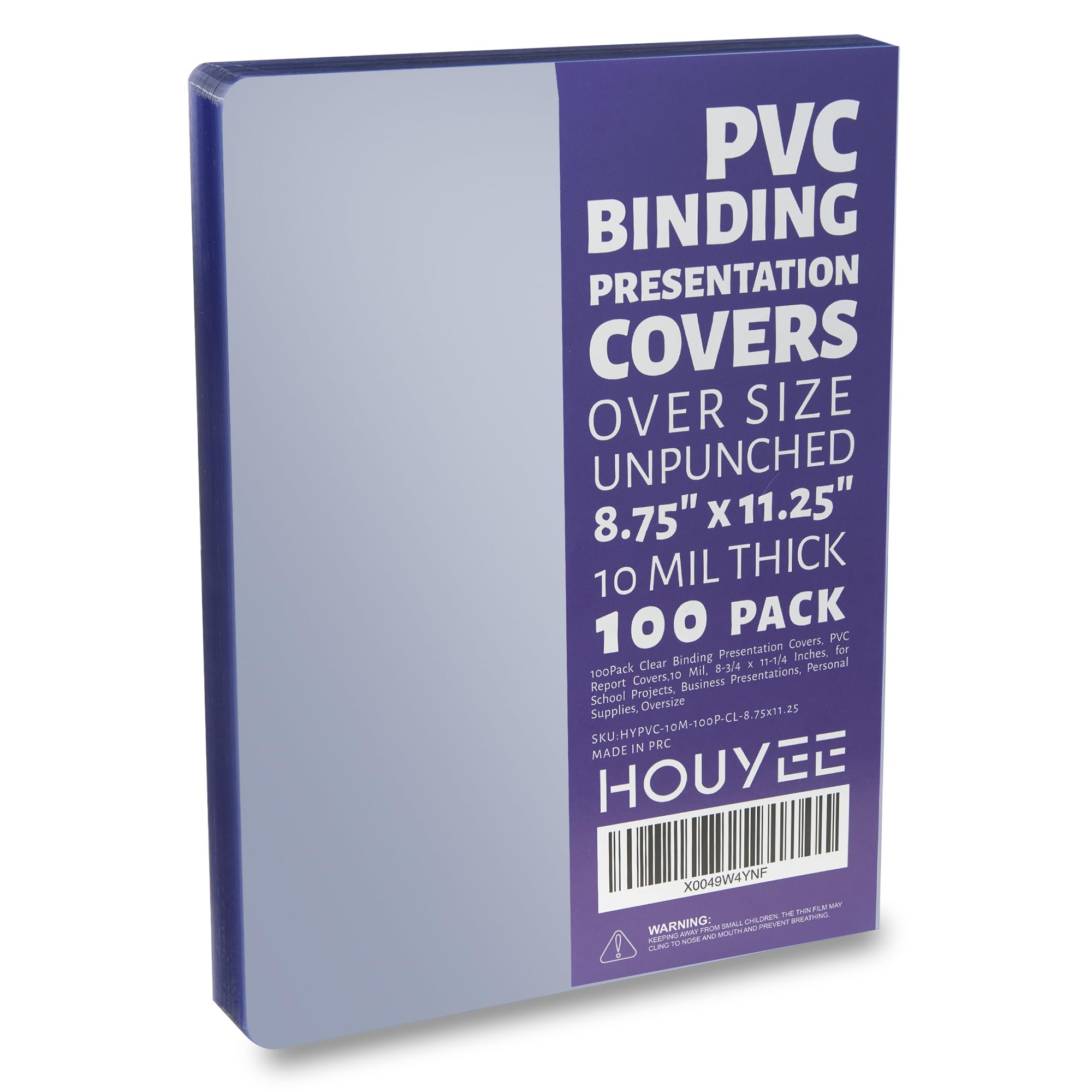 HOUYEE 100 Pack Clear Binding Presentation Covers, PVC Clear Covers for Binding,10 Mil, 8-3/4 x 11-1/4 Inches, for School Projects, Business Presentations, Personal Supplies, Oversize