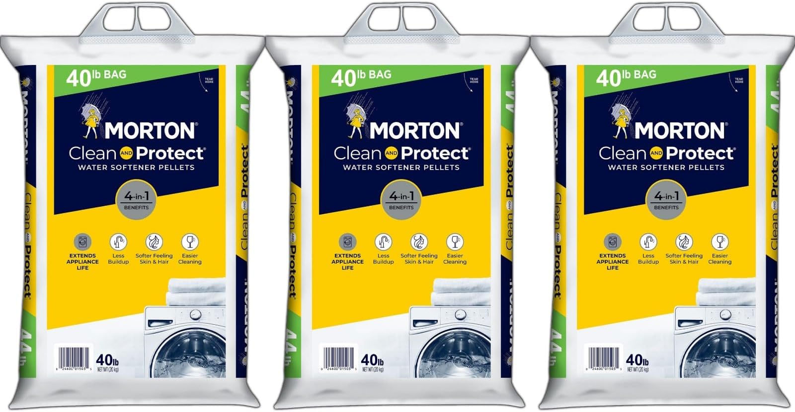 (3 Pack) Morton Clean and Protect Water Softener Salt, 40lb