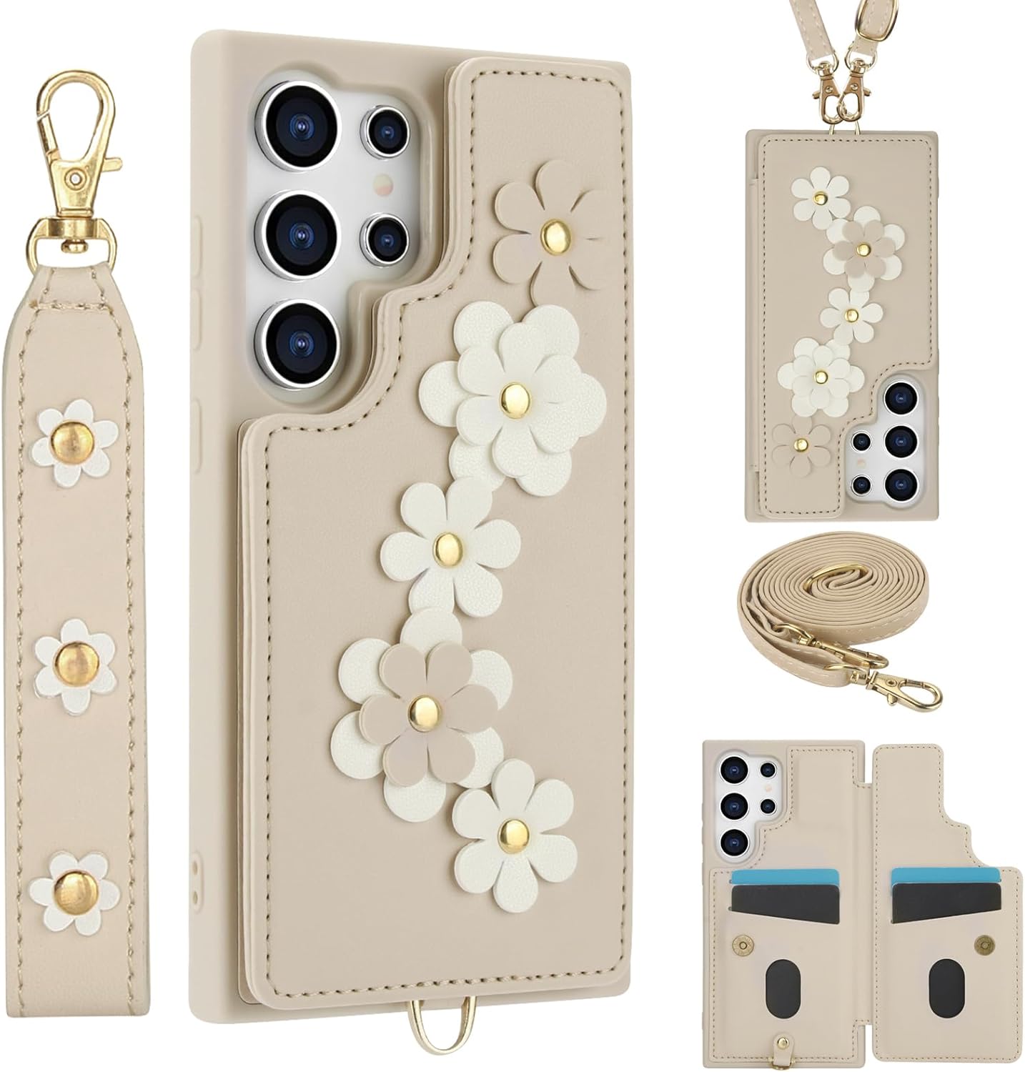 for Samsung Galaxy S25 Ultra Case with Wallet, Magnetic Snap Flip Leather Cover with Flower Design Credit Card Holder Stand Wristband,Samsung S25 Ultra Protective Phone Case for Women