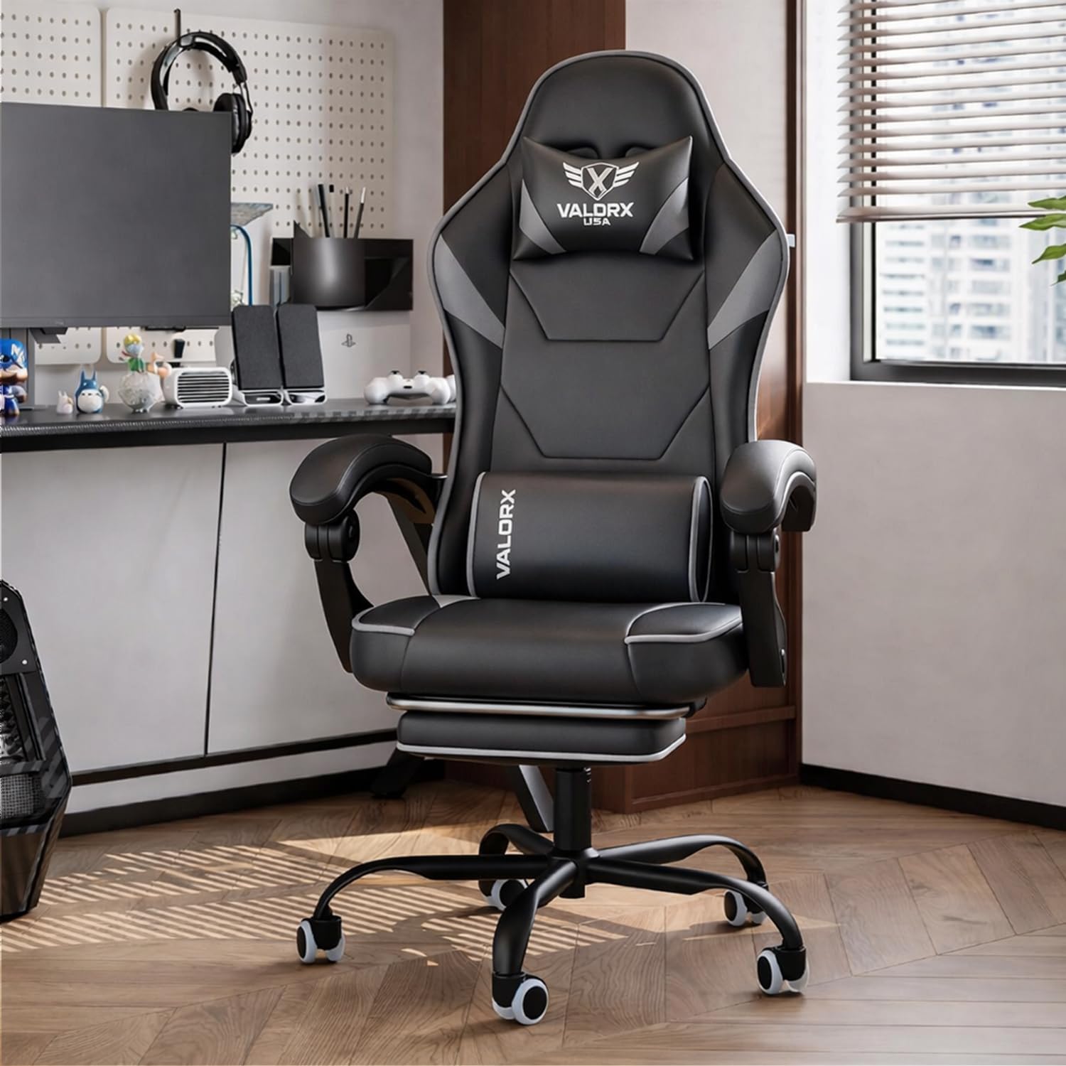 Striker 2026 Edition | Ergonomic Gaming & Office Computer Chair | Premium PU Leather | Dual Massager Back Support | Adjustable Neck & Lumbar Pillow | Ergo Sync Armrests | Footrest (Grey)-image-10