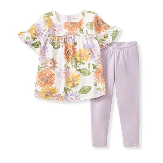 Burt's Bees Baby baby-girls Short Sleeve Top and Leggings Set, Outfit Bundle, 100% Organic Cotton