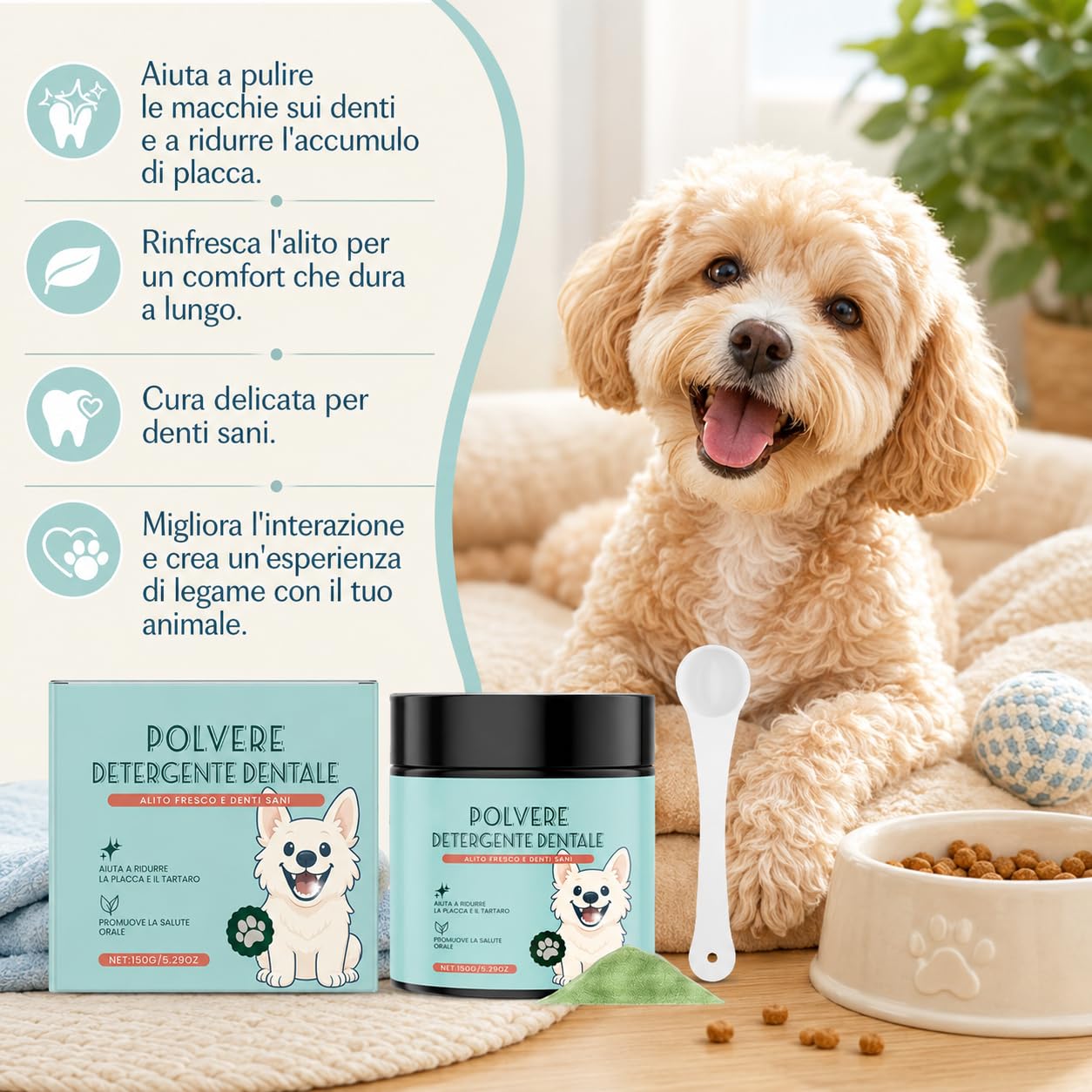 Dental Bright Polvere Cani Alito Fresco Pulizia Denti 1 Bottiglia