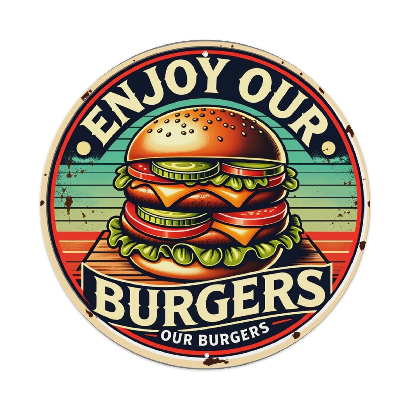 Enjoy Our Burgers Our Burgers Metal Tin Sign Vintage Garden Bedroom Cafe Bar Man Cave Home Wall Decor Metal Poster 8x8 inches