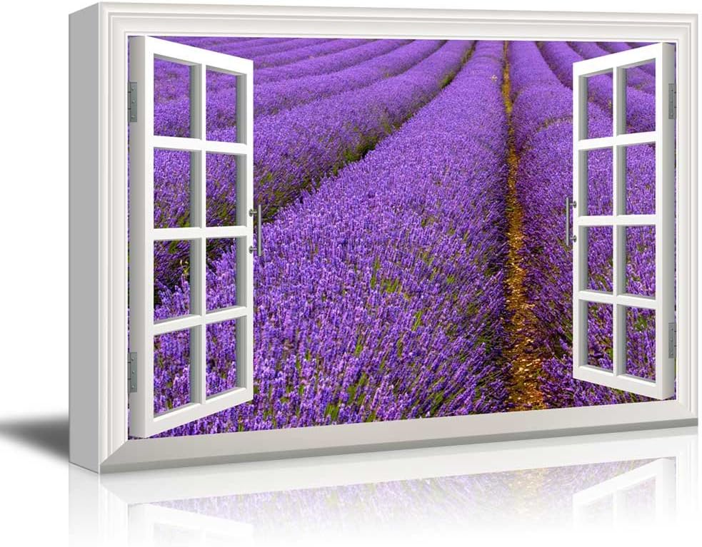 wall26 Creative Window View Canvas Prints Wall Art Lavender Field 24" x 36