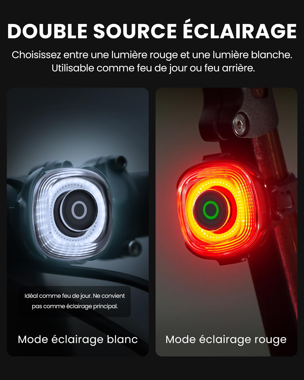 Magicshine SEEMEE Phares arrière magnétiques pour vélo, technologie de contrôle FTR LightSync rechargeable par USB-C, étanchéité IPX6, cadeaux de cycliste pour hommes et enfants