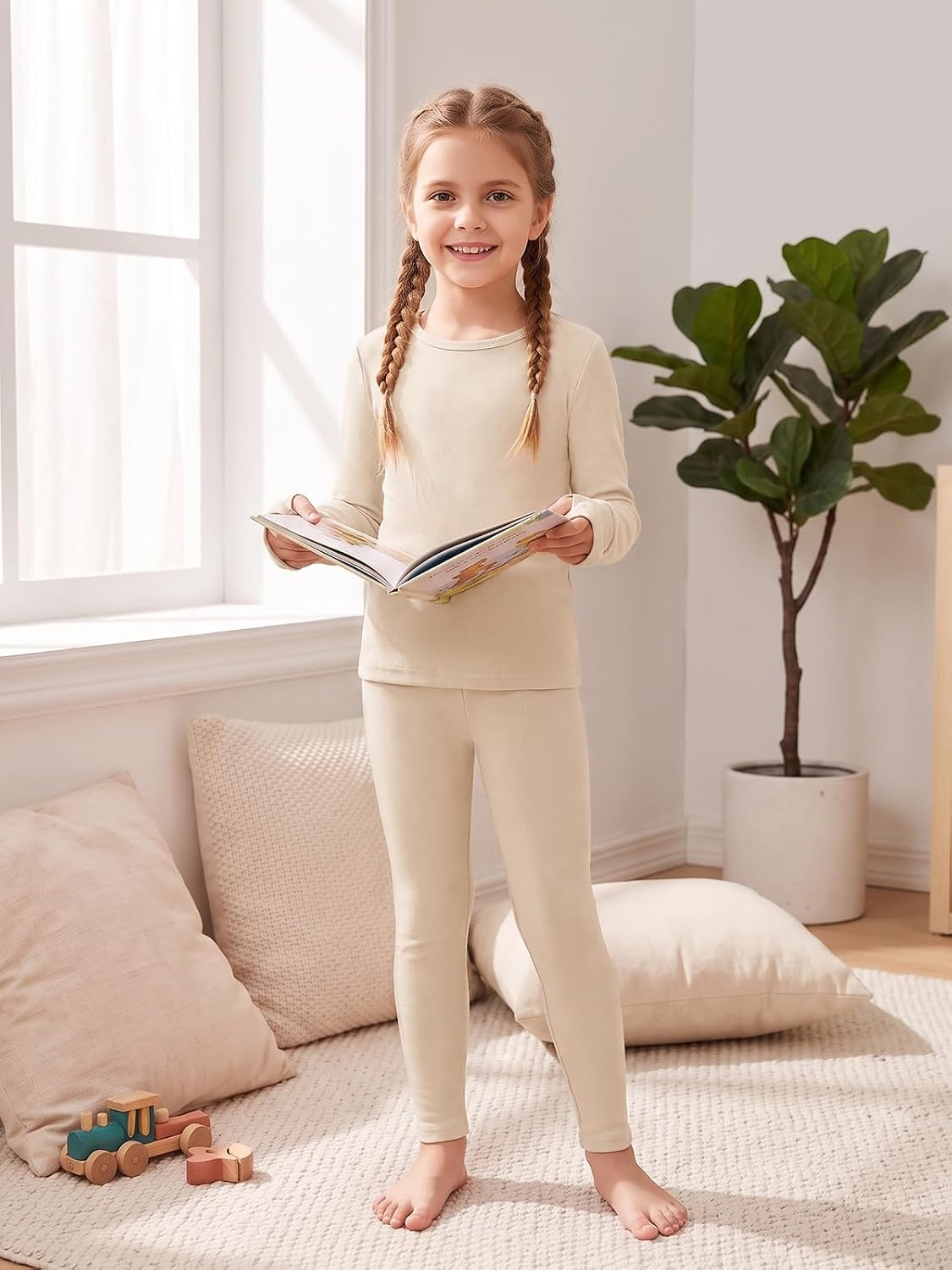 Haloumoning Girls Thermal Underwear Set Kids Warm Base Layer 5-14Y