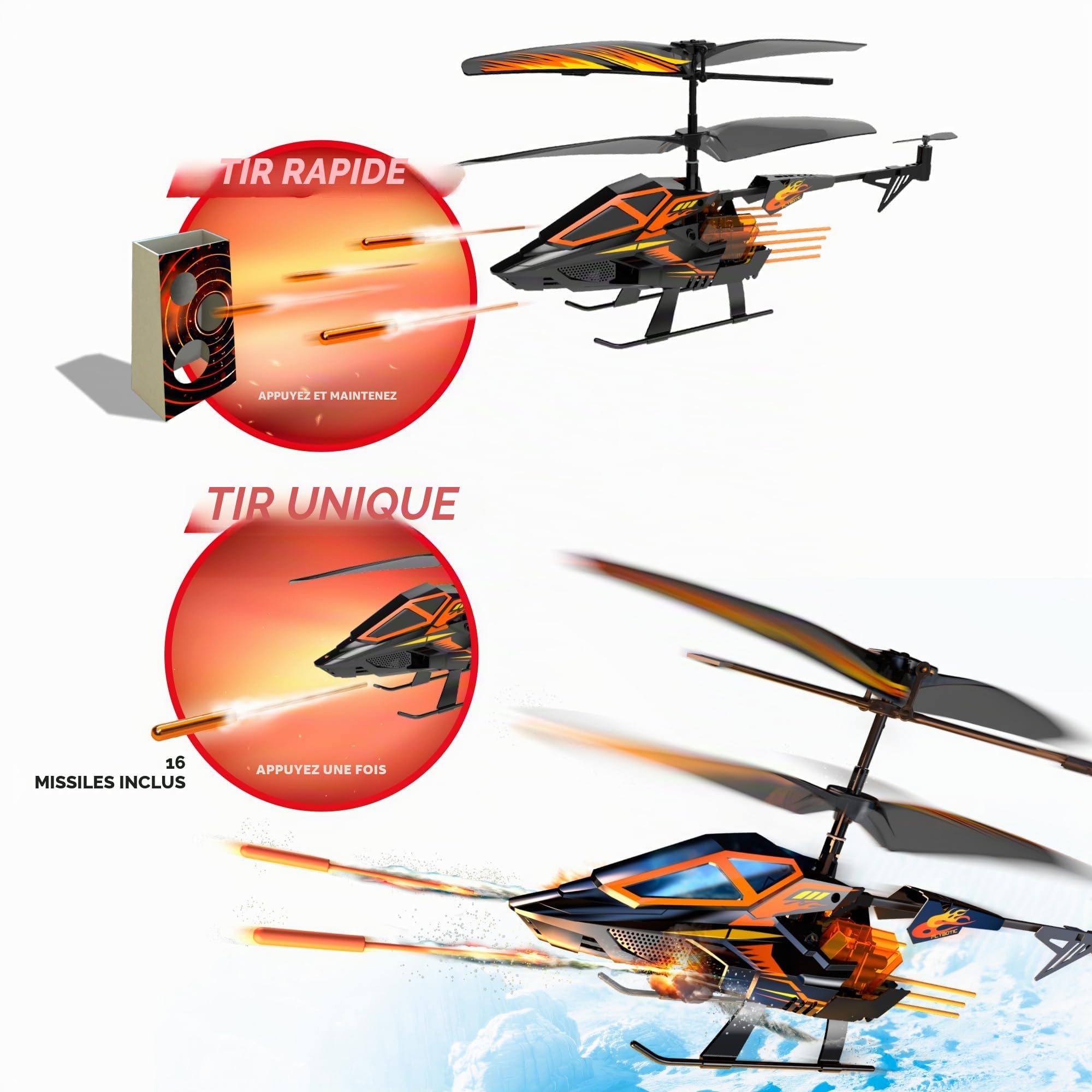 FLYBOTIC Hover Blast 62004567 Hélicoptère radiocommandé avec télécommande et 16 fusées de tir pour Atteindre Un Objectif, pour Enfants et Adultes, Bizak