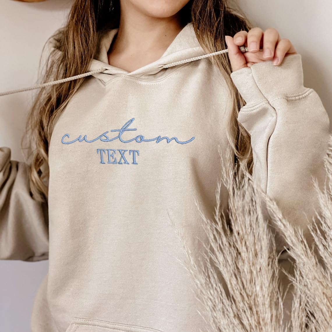 GODMERCH Custom Thread Color Embroidered Sweatshirt Design Your Own, Personalized Add Your Own Custom Text Sweatshirt
