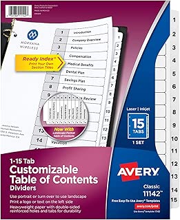 Avery 15-Tab Dividers for 3-ring Binders, Customizable Table of Contents, Classic White Tabs, 1 Set (11142) - coolthings.us