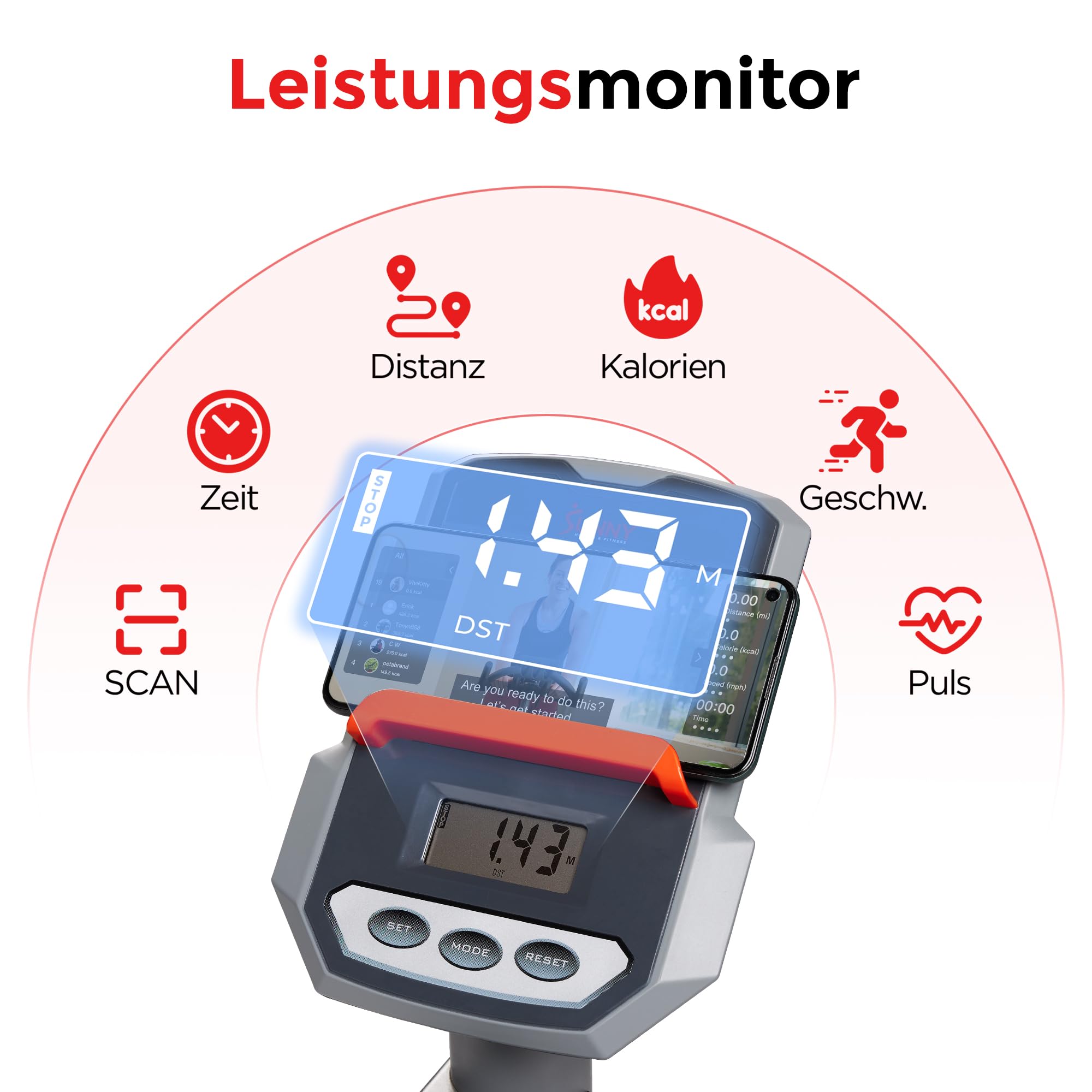 Sunny Health & Fitness SF-RBE420035 Interaktives Liegerad Crosstrainer Ellipsentrainer mit Bluetooth-Konnektivität