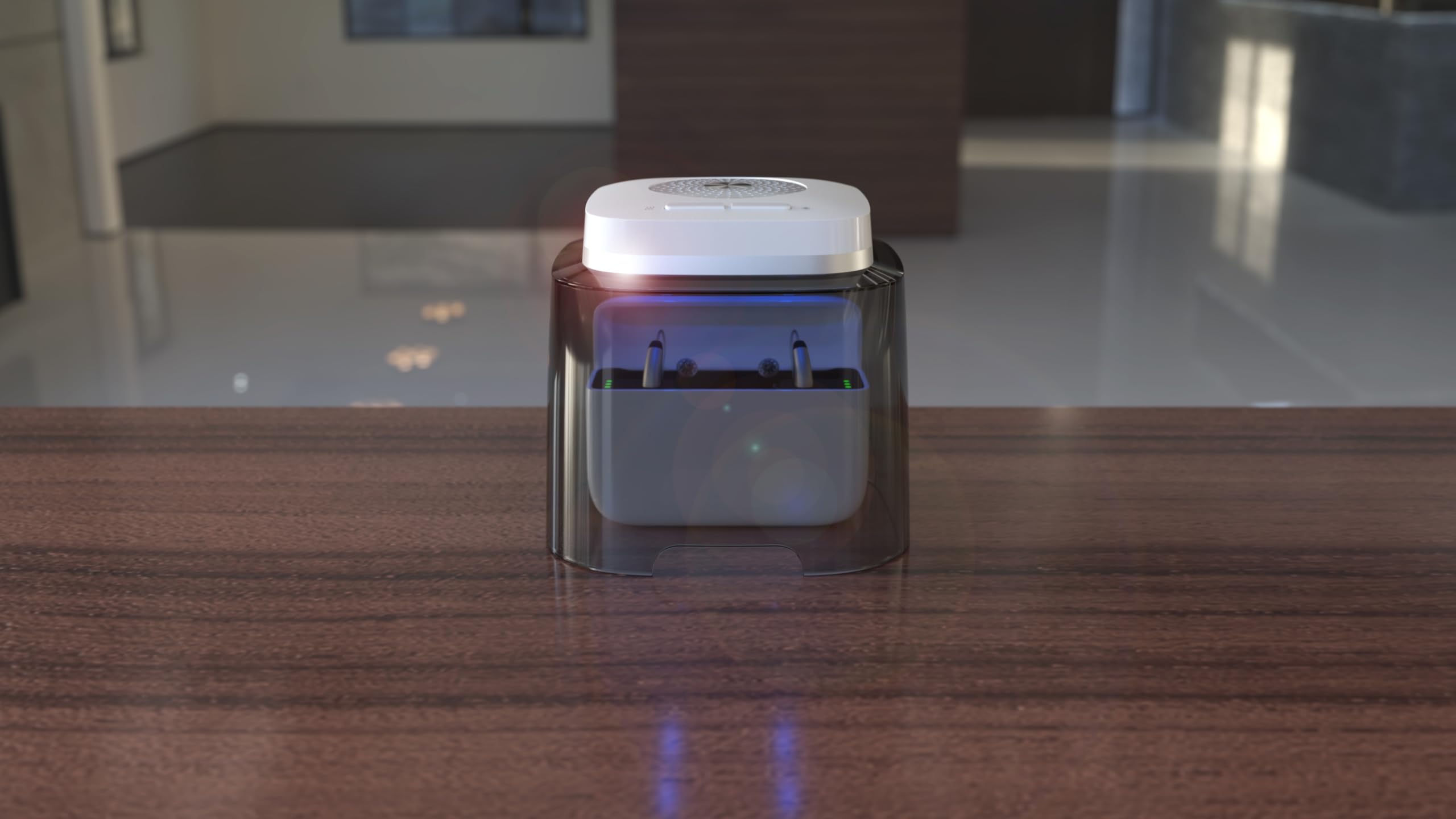 flow-med dry- cap UV 2.2 - Déshumidificateur Appareil Auditif - Chargement, Nettoyage et Séchage Simultanés - Pour tous les Appareils Auditifs - 4 LED UV-C - Ventilateur & Chaleur - Produit Médical