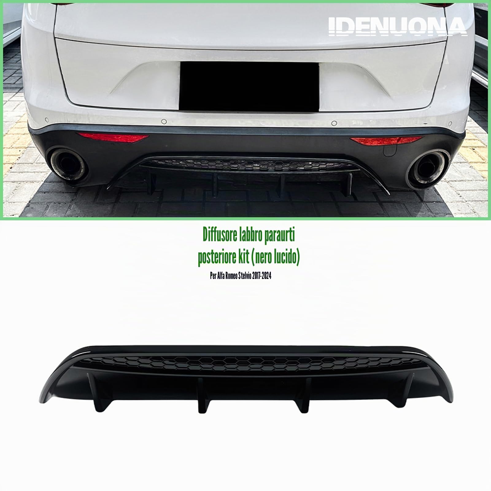 Kit di diffusore per paraurti posteriore per Alfa Romeo Stelvio 2017-2021 2018 Nero