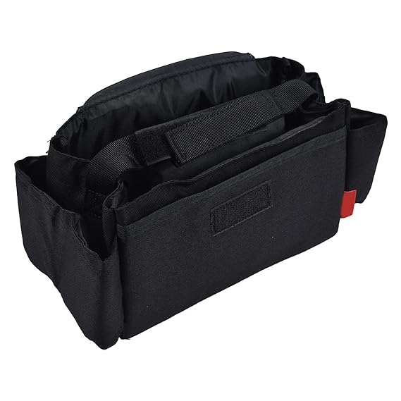 Baby Stroller Accessories, Cotton Linen Baby Stroller Organizer Bag Easy Carry Multi - Separation Adjustable Handle for Diaper for Phone for Bottle(Mica Black)