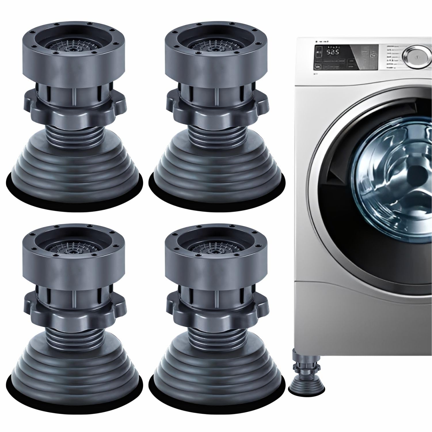 JD FRESH Washing Machine Vibration Pads/Bracket Base for Washing Machine/Refrigerator Stand with Height Adjustment Feet/Washing Machine Stand/Floor Trays/Stands with Anti-Slip Rubber (Grey-4 Pcs Set)