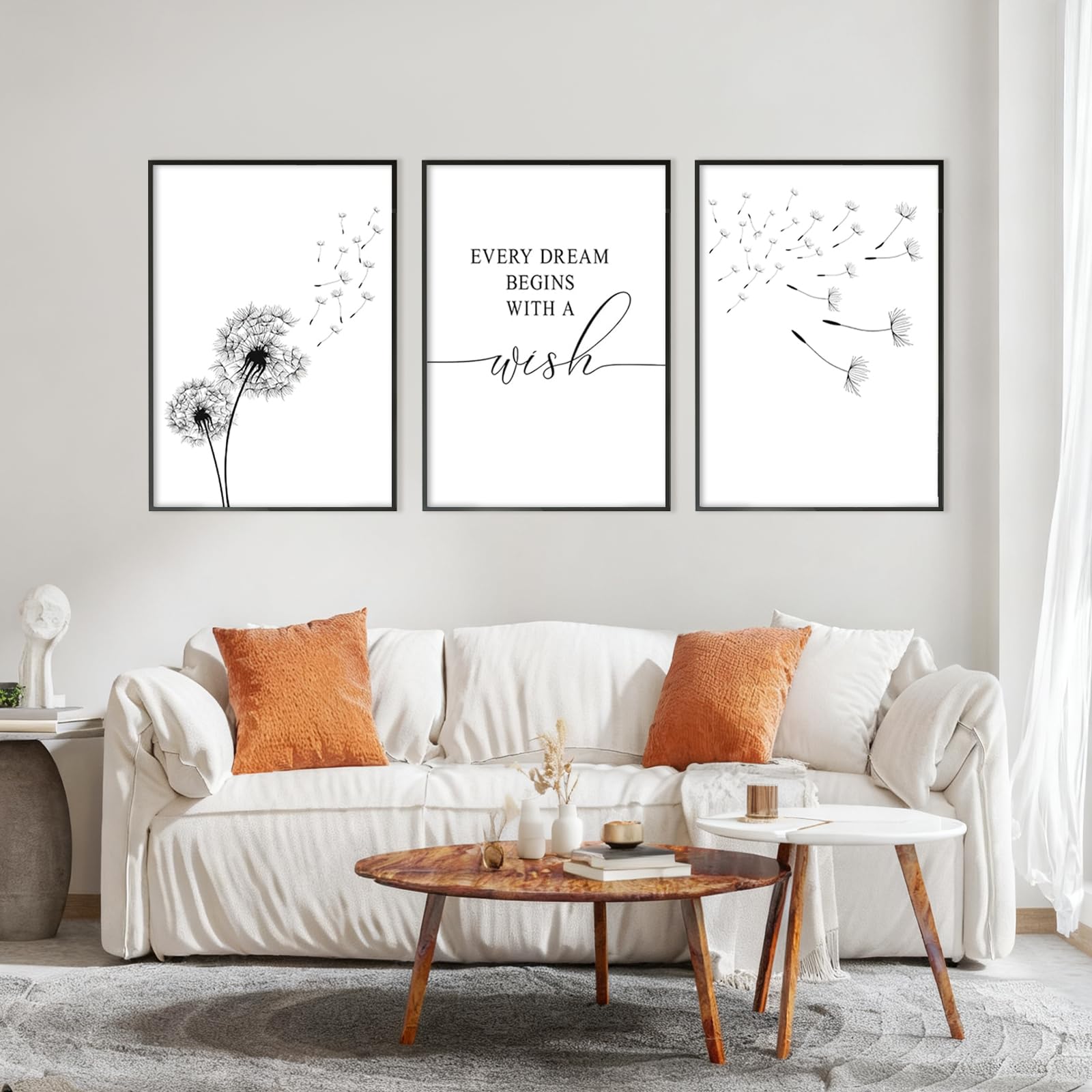 Wandbild 3er Set Leinwandbild Moderne Wanddeko – Dandelion oder Paar Motiv Schwarz Weiß Poster – Wohnzimmer Schlafzimmer Büro Café Minimalistische Wanddekoration ohne Rahmen, ohne Rahmen(40x50cm)