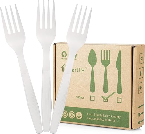 Vista 7 de Cuchara compostable, 100 cubiertos biodegradables para fiestas, gran utensilio desechable respetuoso con el medio ambiente, duradero y resistente al