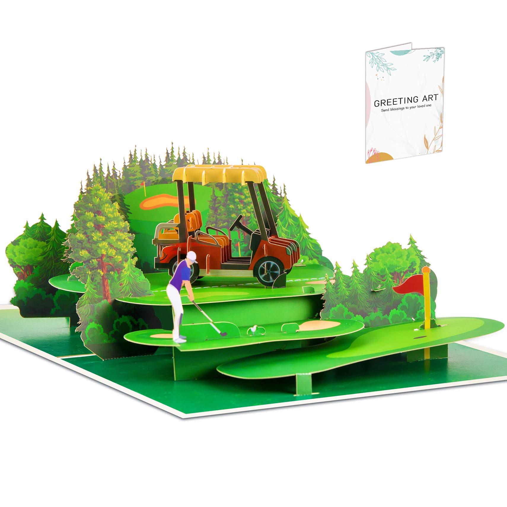 GREETING ART Golf Pop Up Birthday Card for Men, Dad, Husband, Brother, Grandpa, 3D Golf Popup Greeting Cards for Aniversary, Retirement, Father's Day