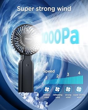 EasyAcc Portable Handheld Fan, 9000mAh + 53H Cooling Time+ ODM Durrable + with Hands-Free Camera Strap + Backup Power + 4 Speeds, Rechargeable Handheld Fan for Travel Outdoor