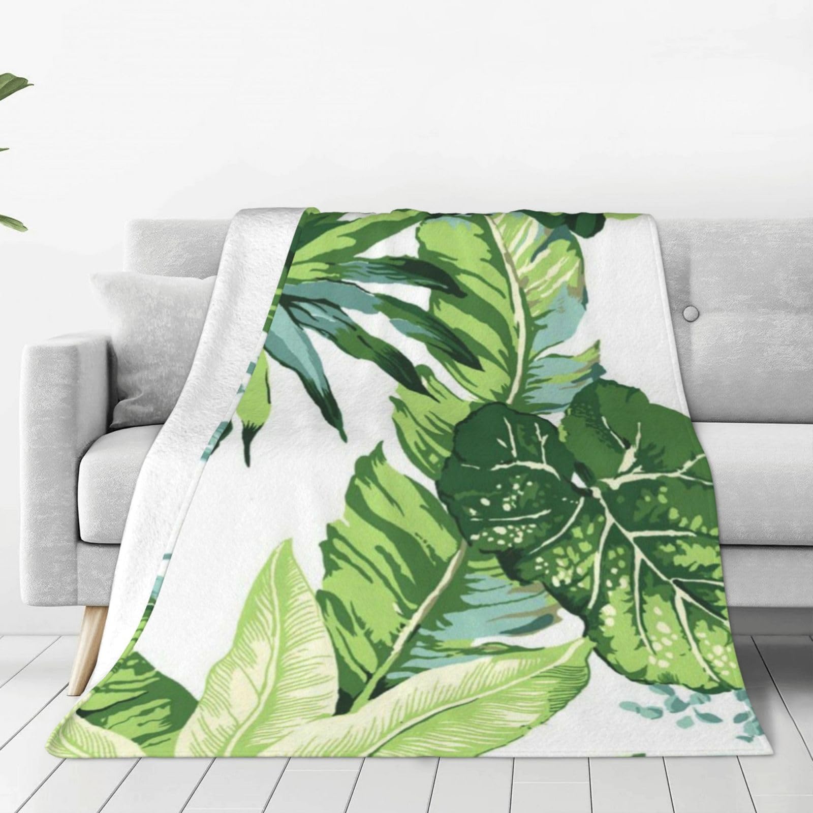 Couverture polaire douce lit et canapé plaid micro-polaire chaud motif feuilles de bananier