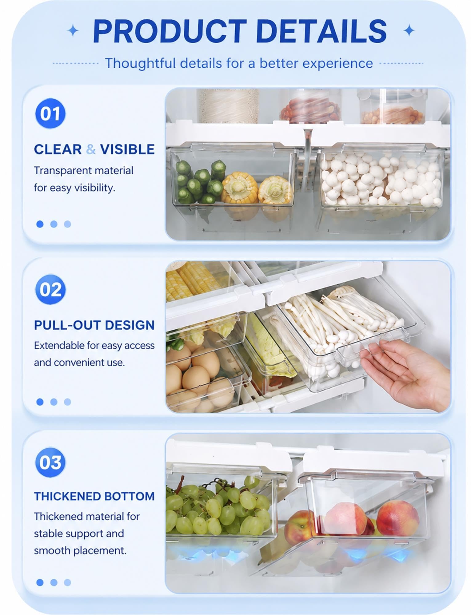 Organisateur frigo suspendu transparent, tiroir rangement sous étagère