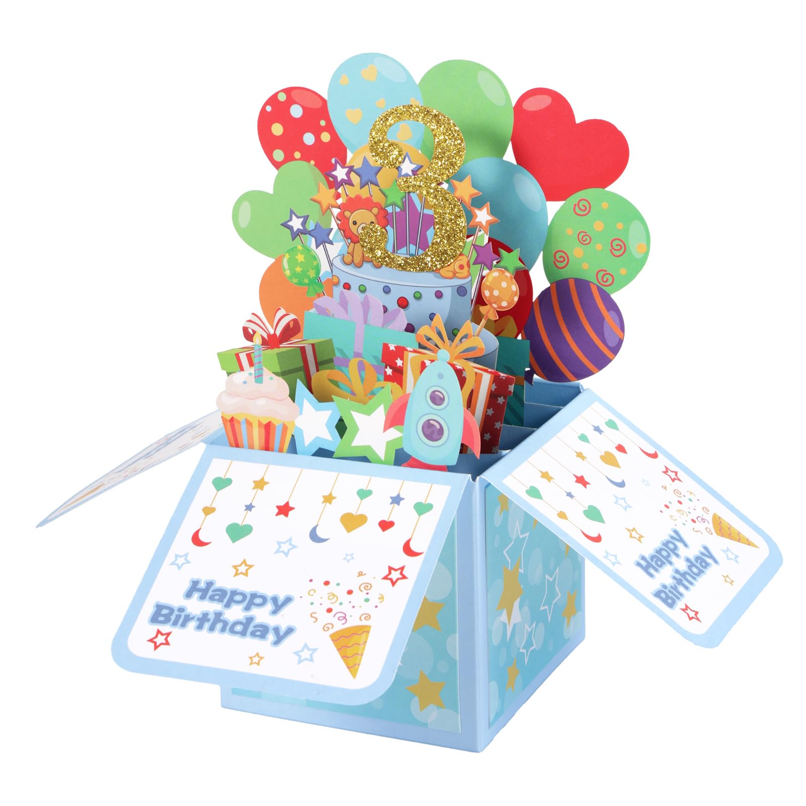 3D Pop-up Birthday Card, Happy Birthday Greeting Card Funny Kid Pop up Gift Special Balloons Gift Box Party Supply for Daughter Son Niece Nephew (3 Year Old)