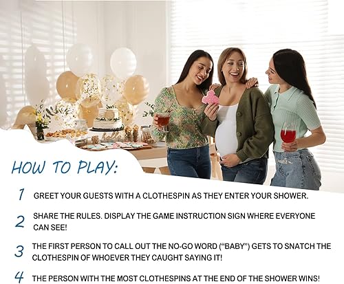 Miniatura 5 de Juego de pinzas para ropa de bebé, juego de vaquero para baby shower (paquete de 1 letrero y 50 mini pinzas para la ropa), decoraciones de baby