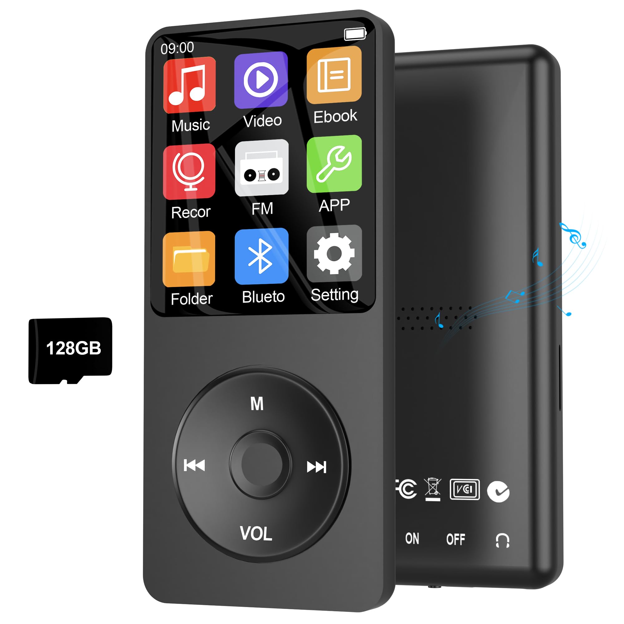 128GB MP3 Player with Bluetooth 5 3 Ninsiden 1 8-Inch Music Play Built-in HiFi Speaker Portable MP4 MP3