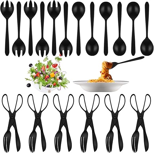 Miniatura 8 de Lanties Juego de 18 utensilios de plástico desechables de 9 pulgadas, incluye 6 cucharas de servir, 6 tenedores de servir, 6 pinzas para servir para