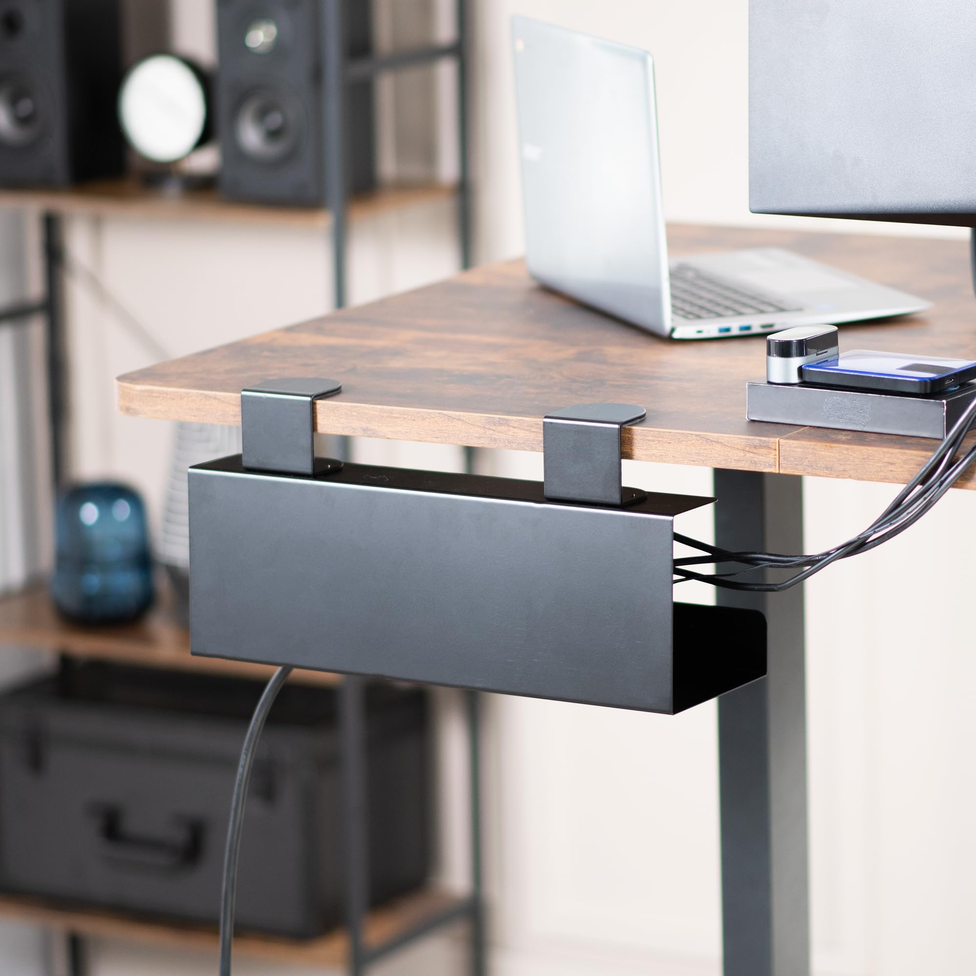 VIVO DESK-CM6L-B Kabelmanagement-Tablett ohne Bohren, Klemmleiste, 43,2 cm, unter dem Schreibtisch, Stahlschnur-Organizer, schwarz, 43,2 cm