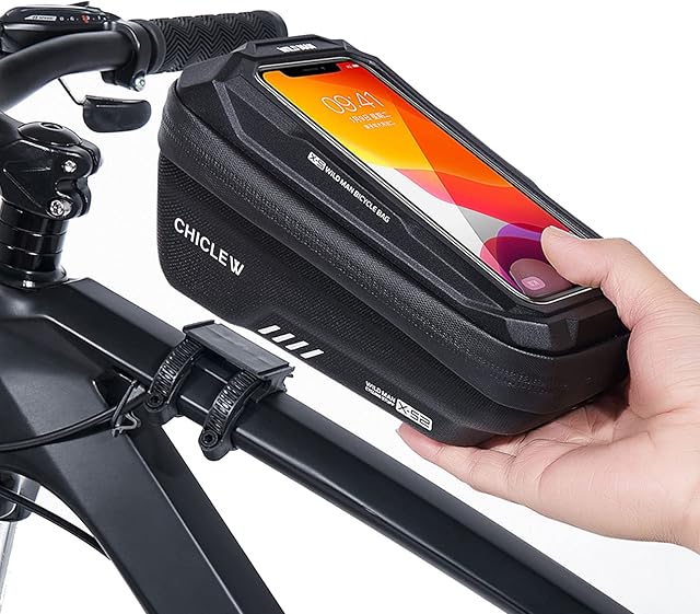 CHICLEW Bike Frame Bag with Mobile Phone Holder Bicycle Top Tube Pouch Waterproof Cycle Cell Phone Case Mount with Touch Screen Window and Rainproof Cover for iPhone Samsung Smart Phone up to 6.7''
