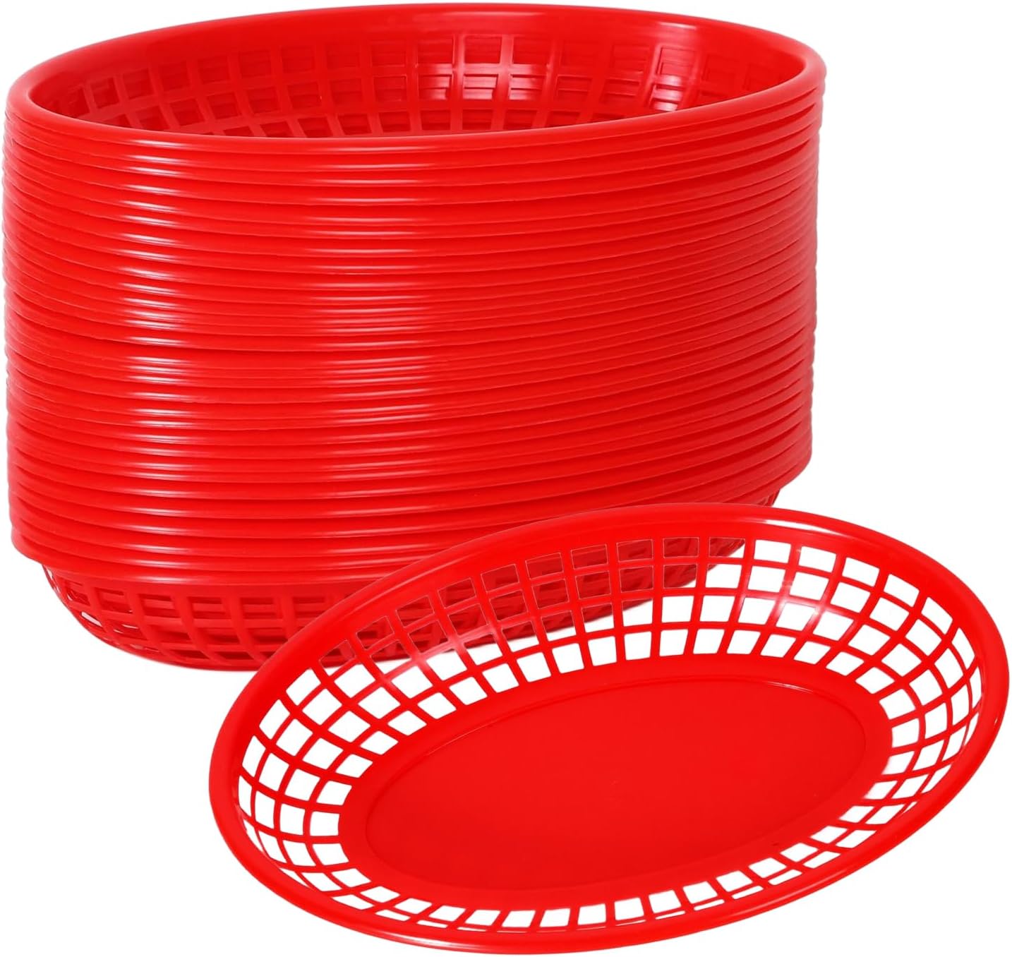 Red Bread Baskets For Serving: Dried Fruit Plastic Food Baskets, Oval Shape Vegetable Baskets, 50 Pcs Festival Celebration Wicker Bread Baskets, Party Fruit Basket, Small Picnic Basket