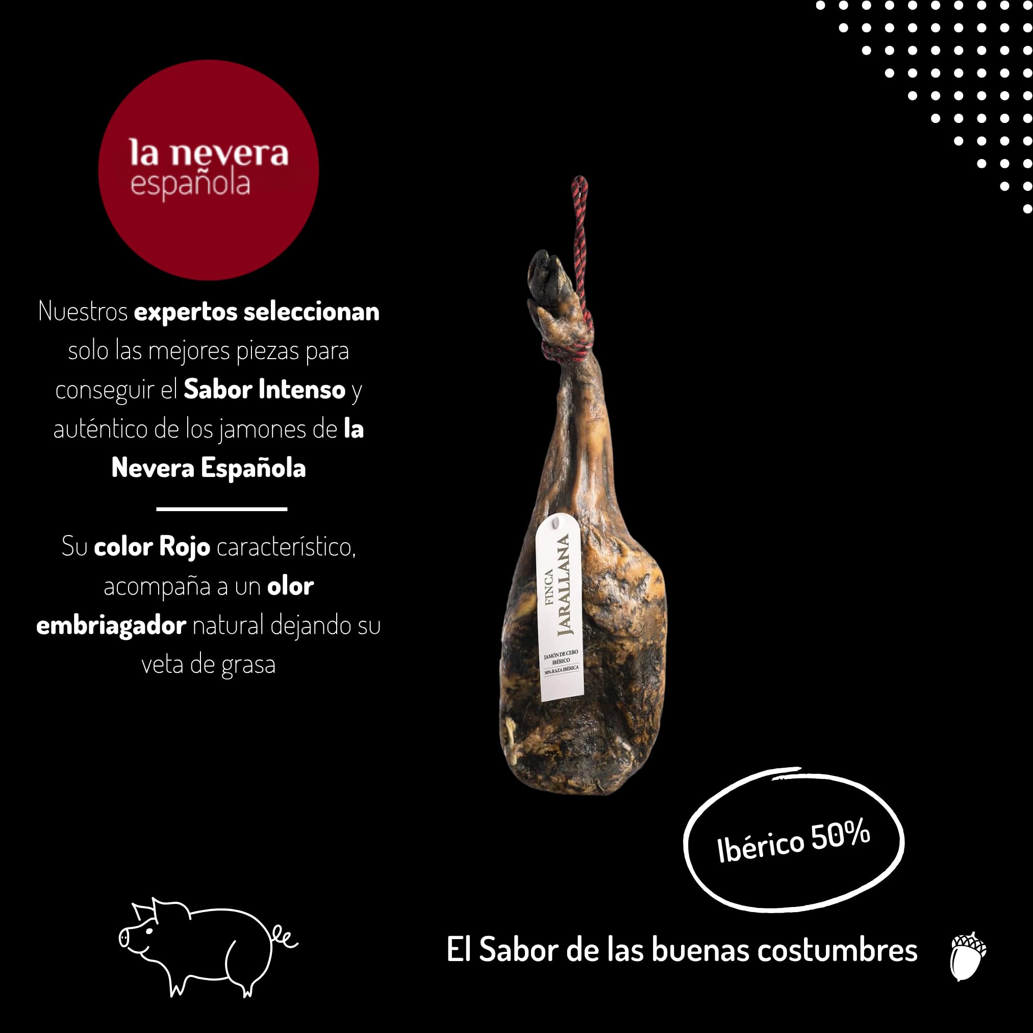 Finca Jarallana | Paleta de Cebo Ibérico 50% | Pieza de 5 kg con Secado Natural | Cerdos de Raza Ibérica | Curación (16 meses) | La Nevera Española