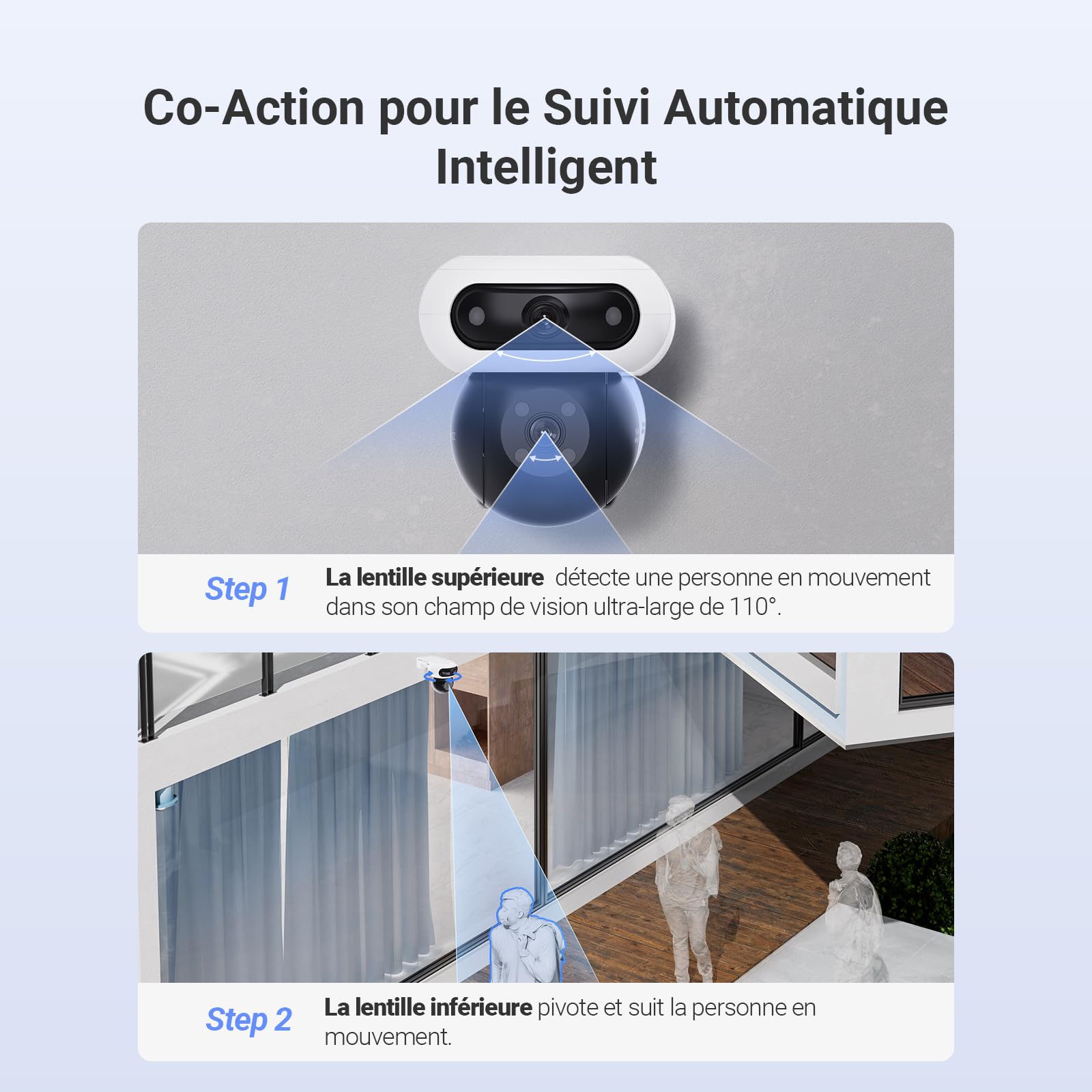 EZVIZ 8MP (4MP+4MP) Caméra Surveillance WiFi Extérieure à Double Objectif, Caméra Extérieure 360°, Vision Nocturne Couleur, Détection de Personne/Véhicule, Audio Bidirectionnel, Étanche, C90 Dual